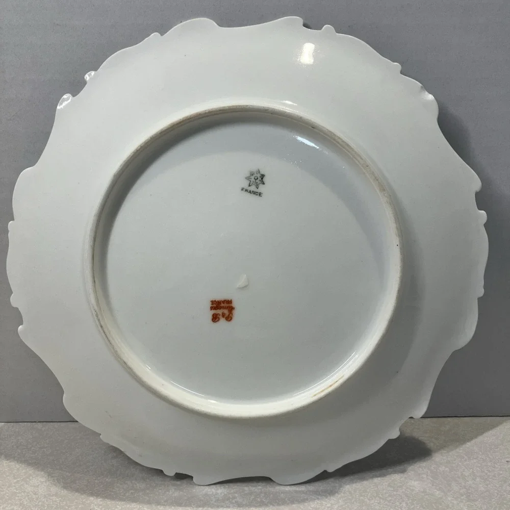 Antique P & B Limoges France Porcelain Plate Pink Floral Gold Scalloped 8.5